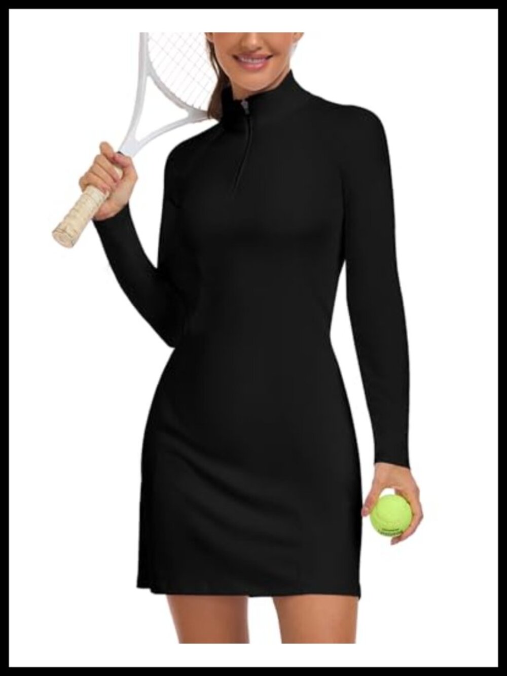 Athletic Tennis Dress Long Sleeve Golf Dress Built-in Shorts UPF 50+ Zip Workout